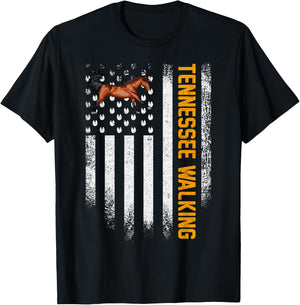 Vintage USA American Flag Tennessee Walking Horse Funny Gift T-Shirt - T-Shirt | Black