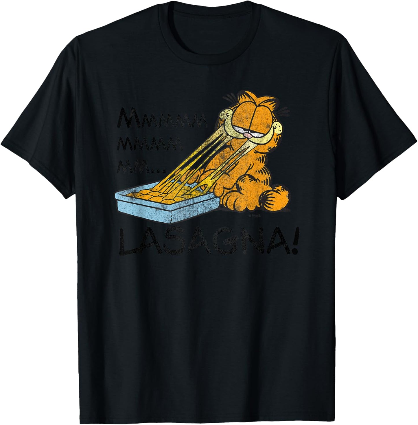 Garfield Lasagna Mmm Cat Cartoon T-Shirt - T-Shirt | Black