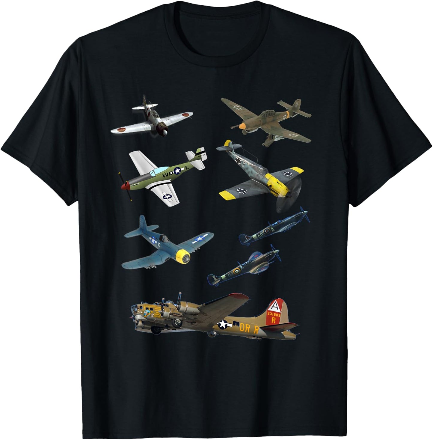WW2 Planes Warbirds P51 Mustang Spitfire Messerschmitt T-Shirt - T-Shirt | Black