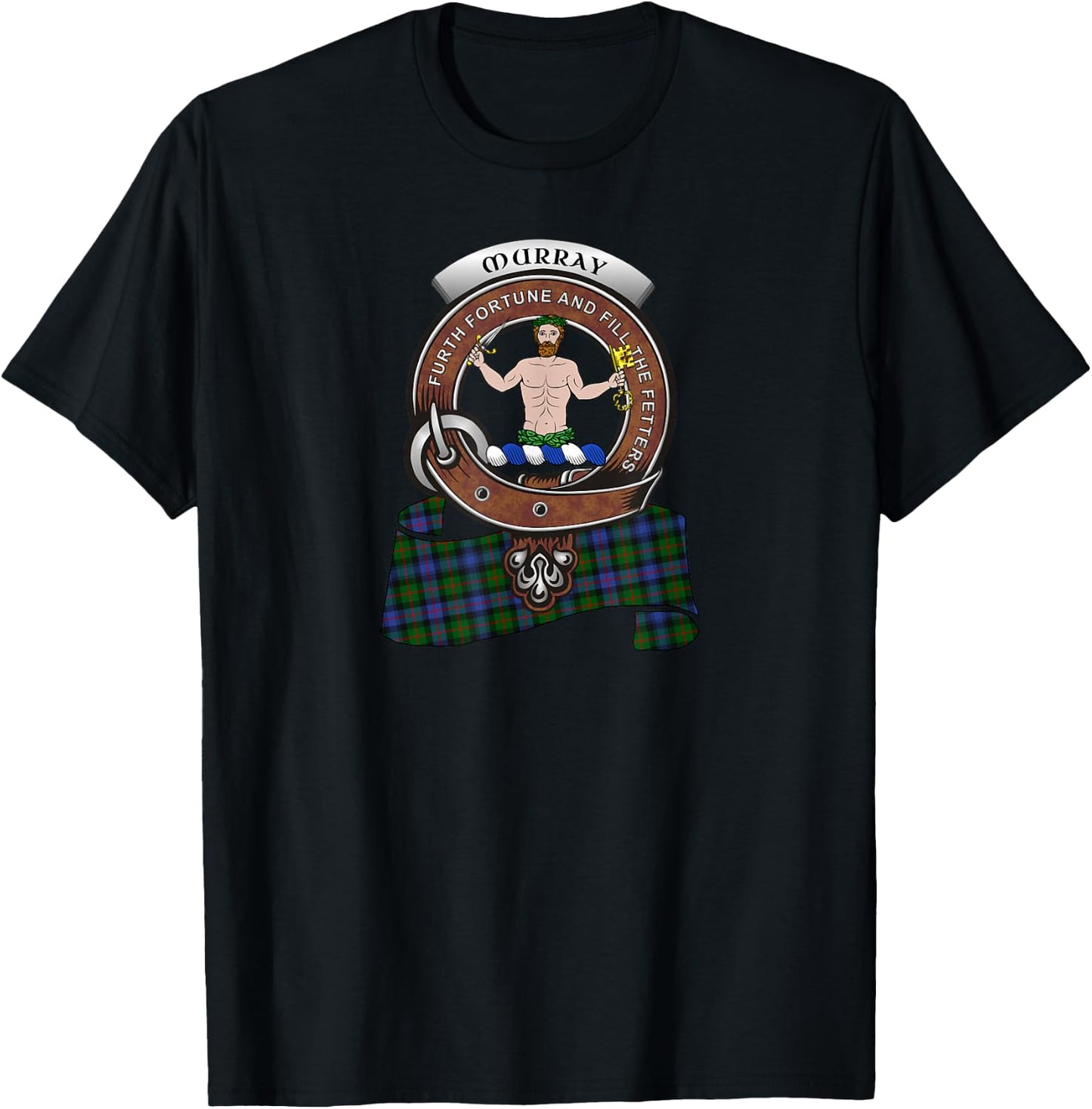 Murray (Atholl) Clan Badge & Tartan T-Shirt - T-Shirt | Black