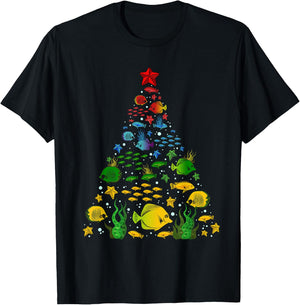 Fish Lovers Sea Beach Aquatic Christmas Tree Xmas Decor T-Shirt - T-Shirt | Black