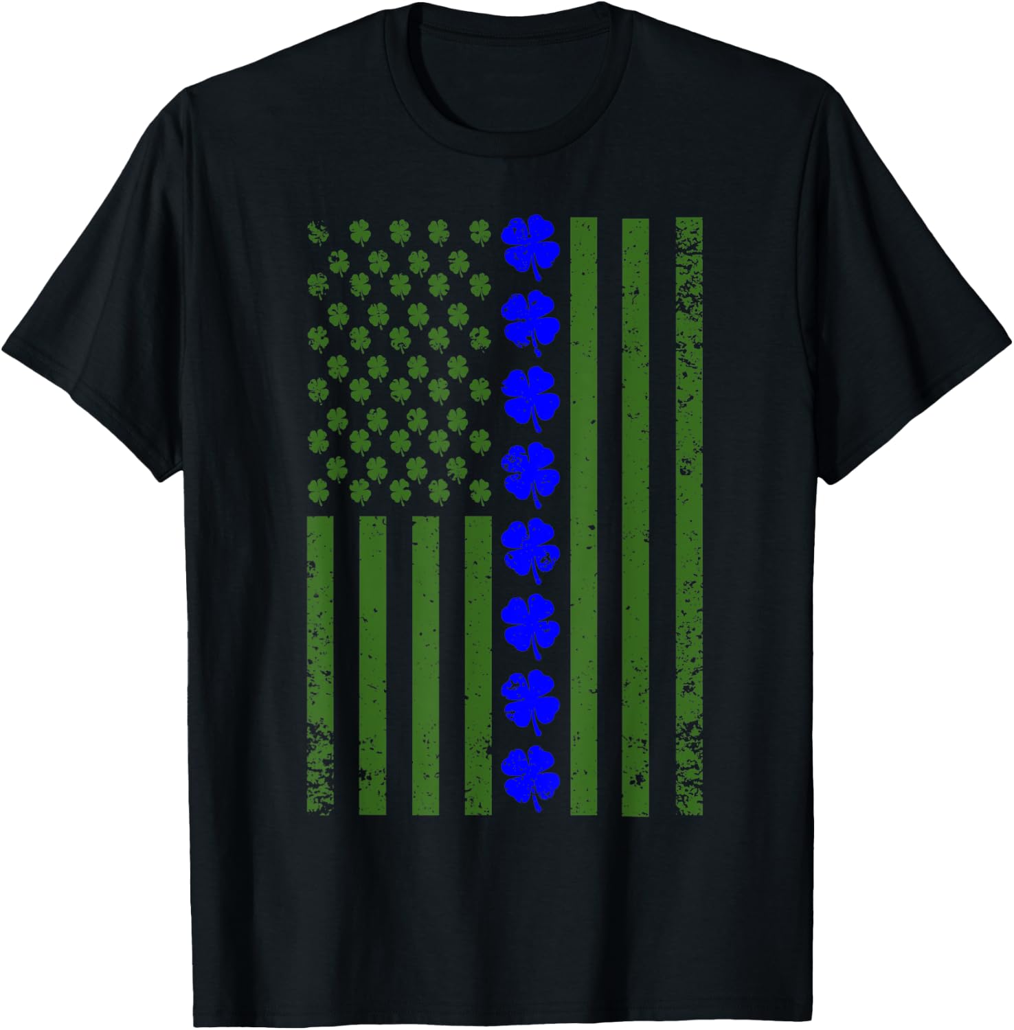 Thin Blue Line Flag Irish American St Patricks Day T Shirt T-Shirt - T-Shirt | Black