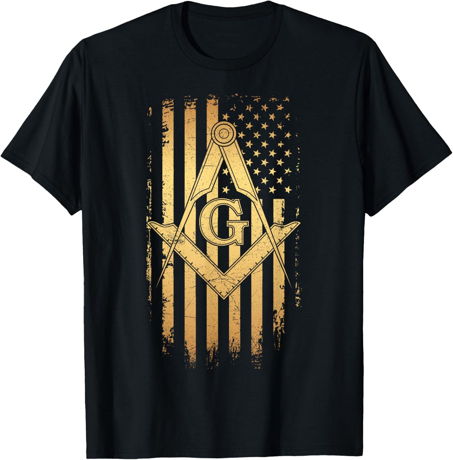 Masonic American Flag Square and Compass - Freemason T-Shirt - T-Shirt | Black