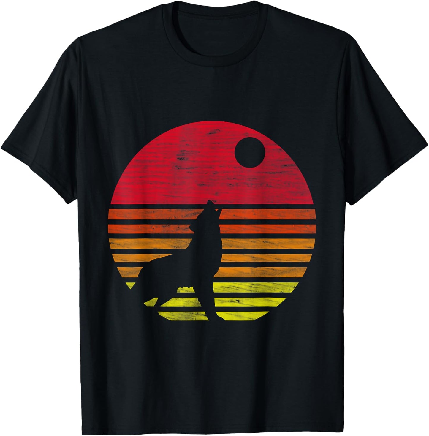 Retro Wolf Howling at The Moon T-Shirt - T-Shirt | Black