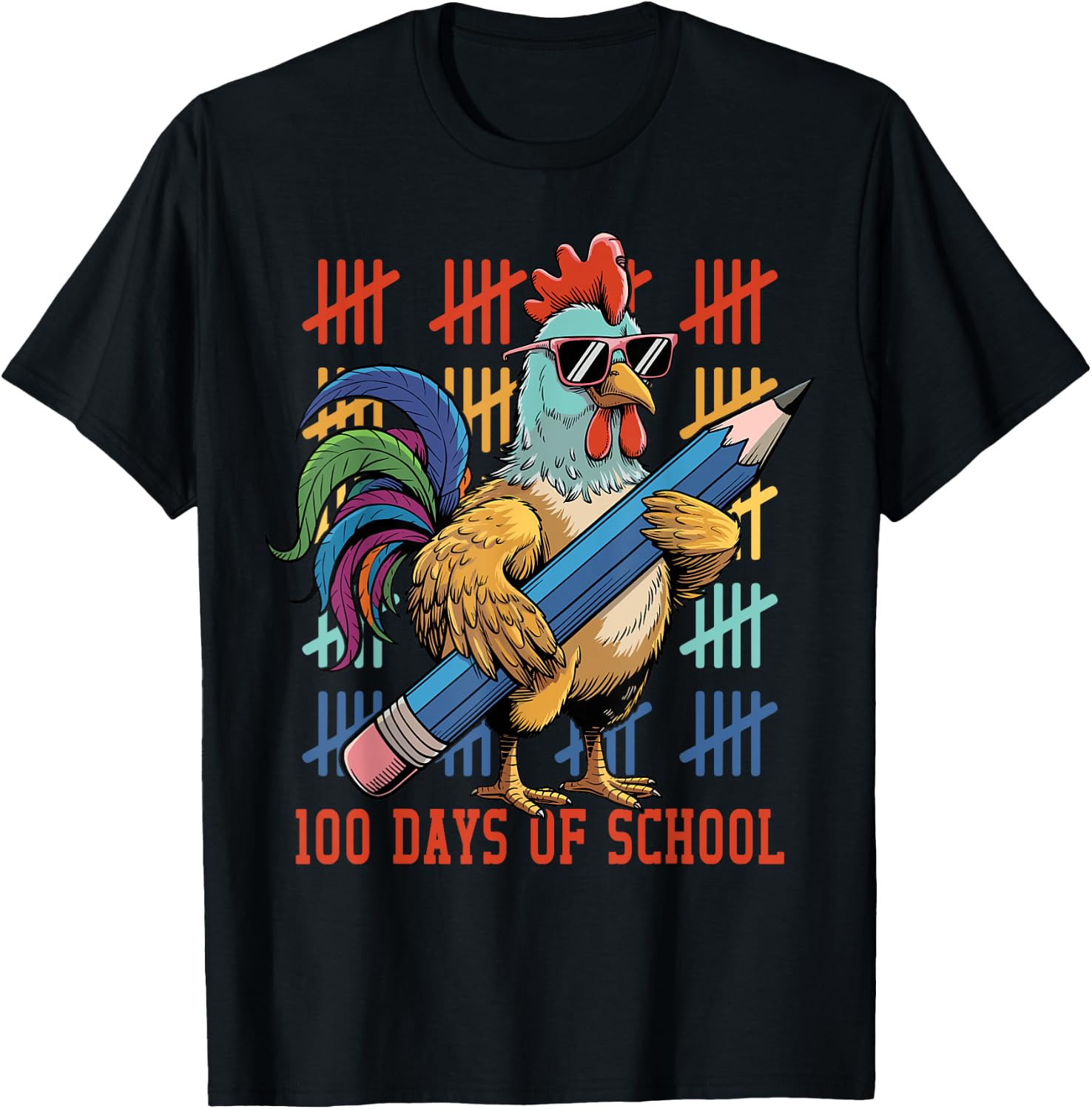 Funny Chicken Lovers Teacher Happy 100 Days of School T-Shirt - T-Shirt | Black
