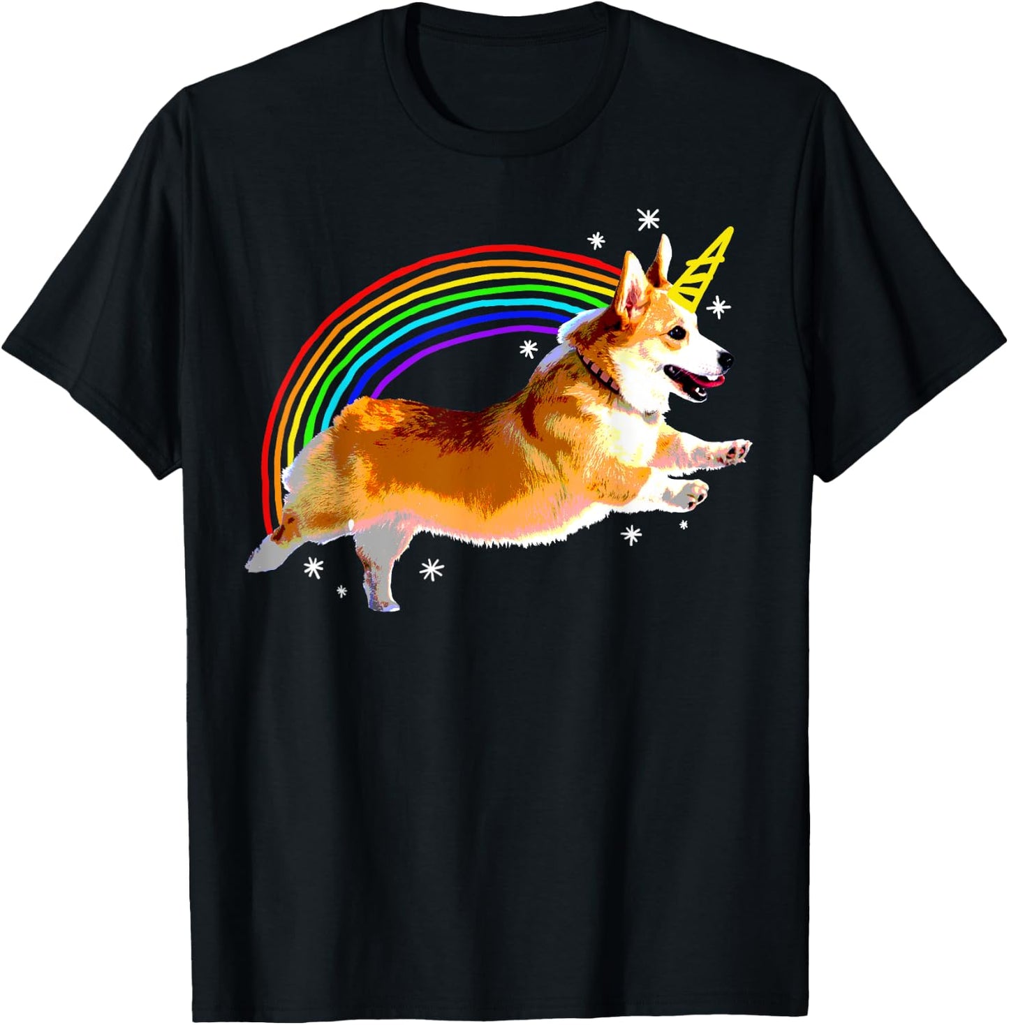 Unicorn Corgi Rainbow Doodle Funny T-Shirt - T-Shirt | Black