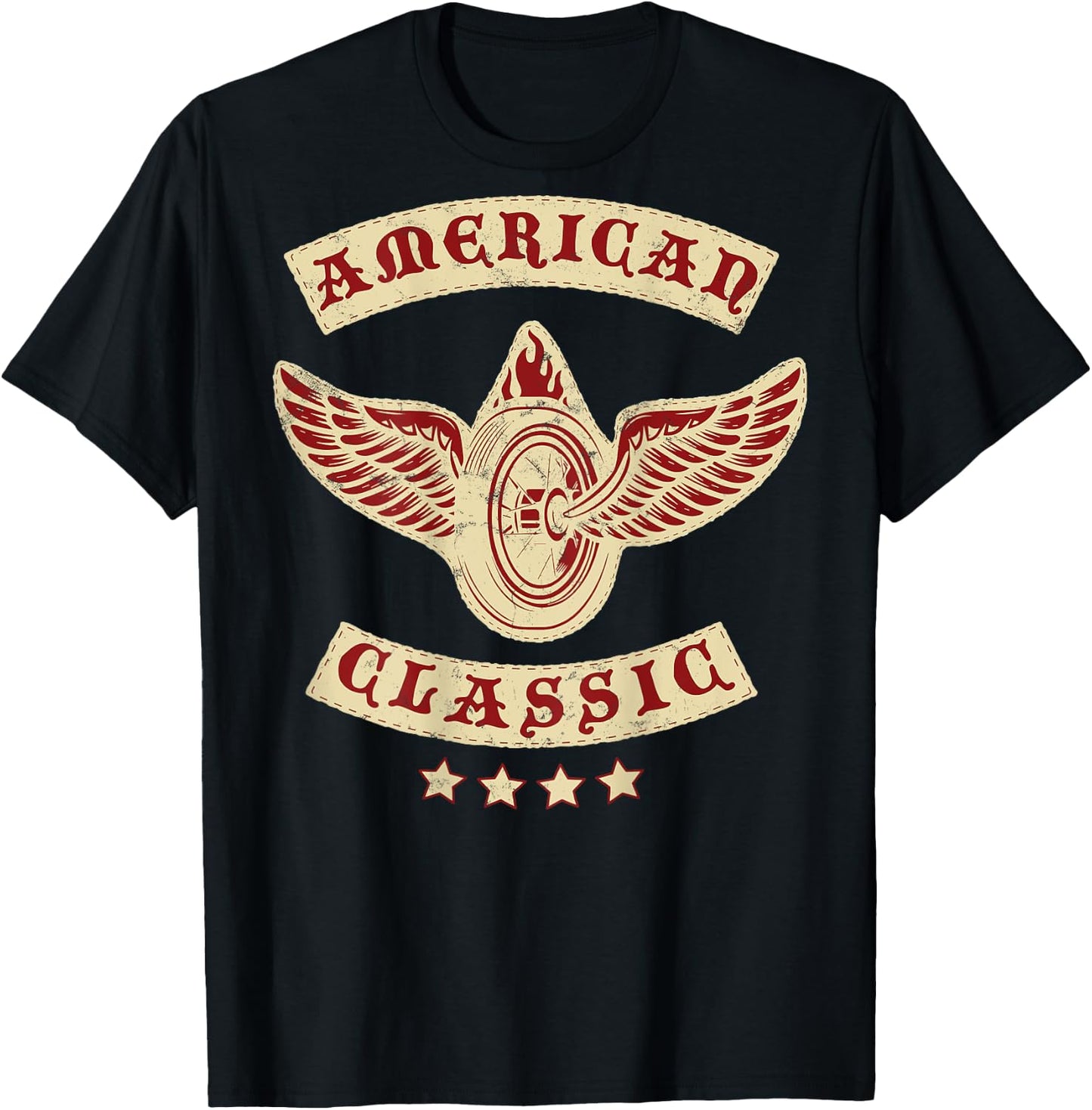 American Classic Motorcycle MC Biker T Shirt (Art on Back) T-Shirt - T-Shirt | Black