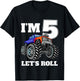 Kids Monster Truck 5th Birthday Boy 5 Five Year Old T-Shirt - T-Shirt | Black