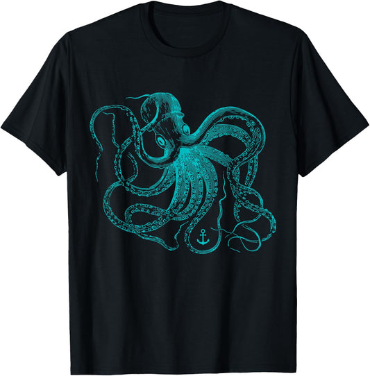 Octopus Cool Vintage Marine Biologist Ocean Sea Life T-Shirt - T-Shirt | Black