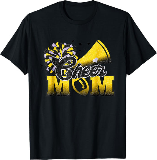 Football Cheer Mom Biggest Fan Cheerleader Black Yellow Gold T-Shirt - T-Shirt | Black