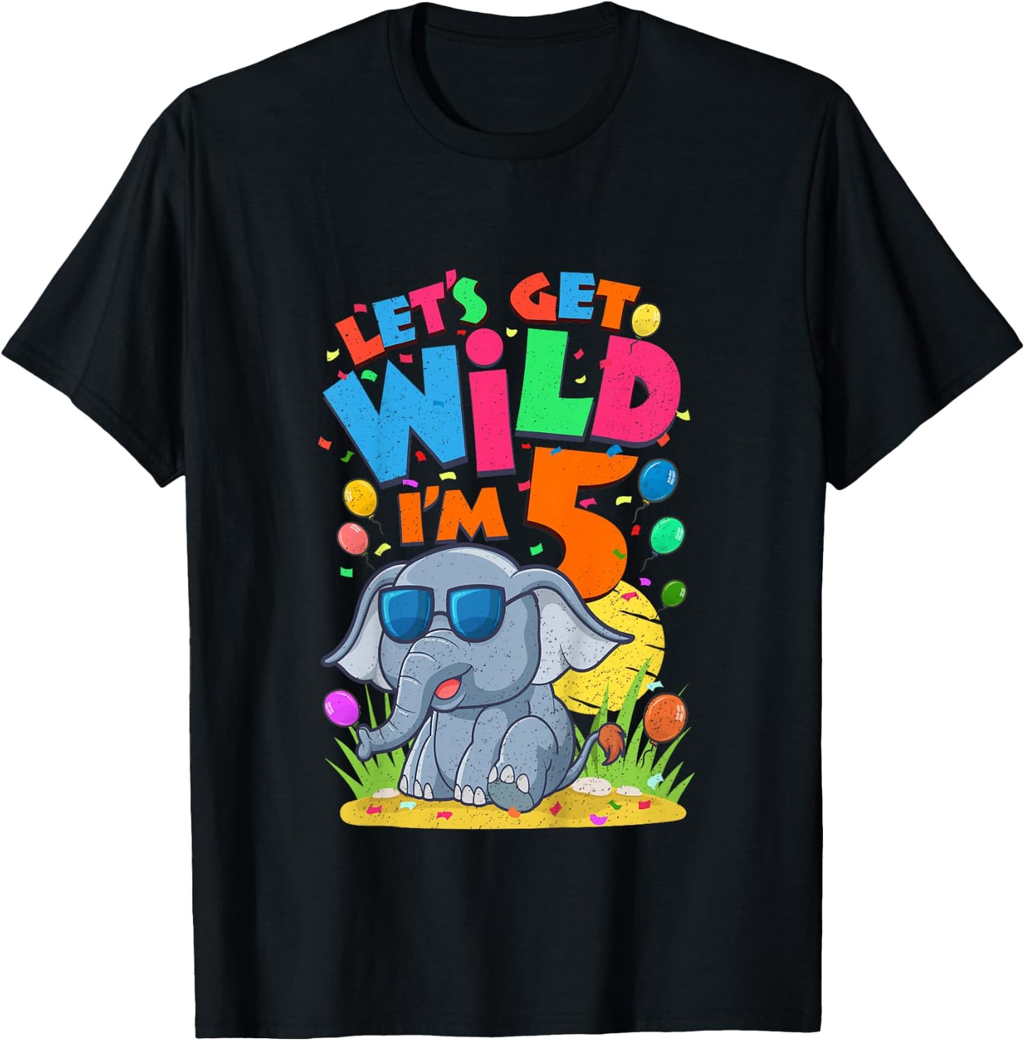 Kids Elephant Birthday Party 5 Year Old Boy 5th BDay Jungle Zoo T-Shirt - T-Shirt | Black