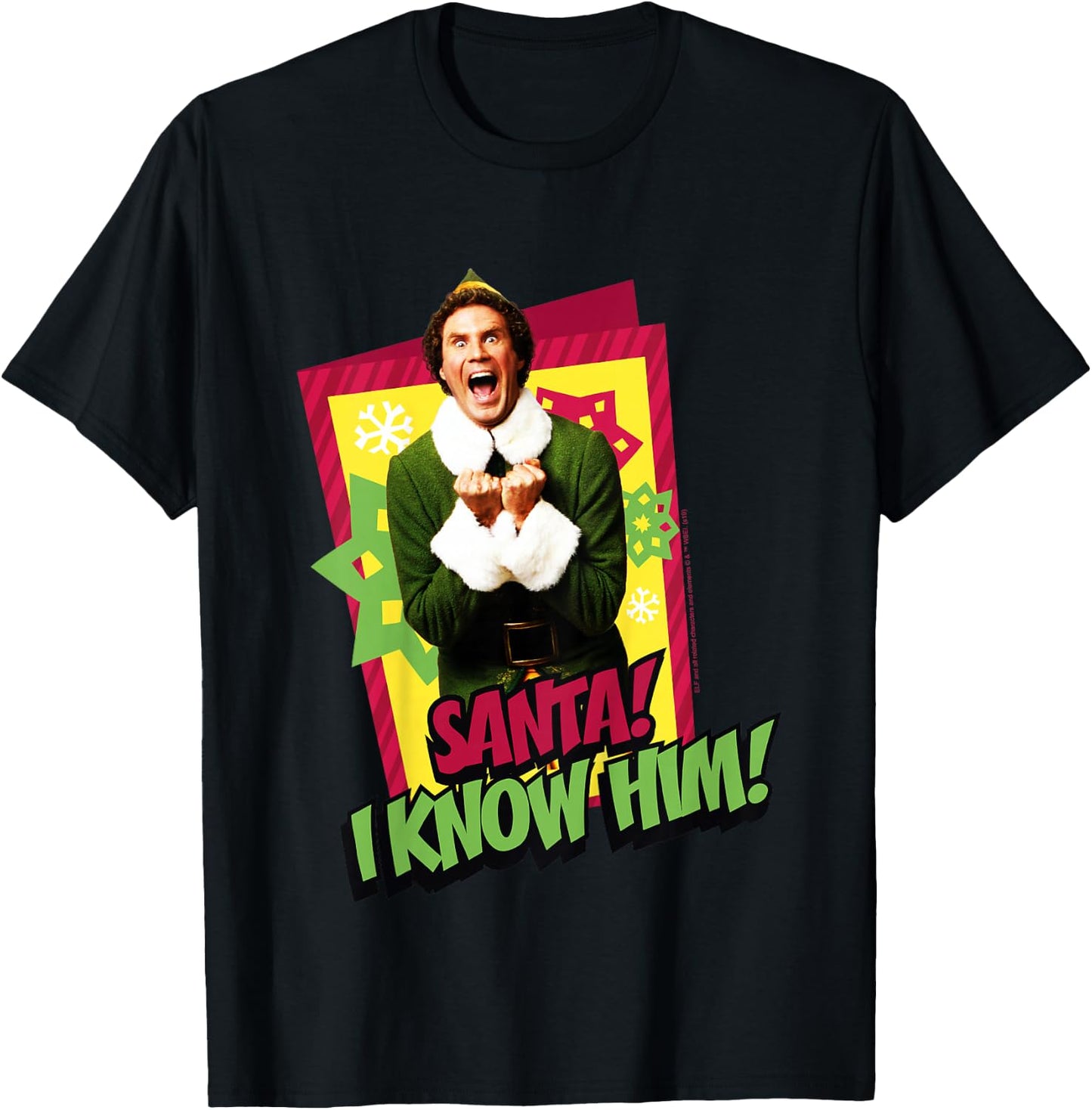 Kids Elf Buddy I Know Santa Bold Text Poster T-Shirt - T-Shirt | Black