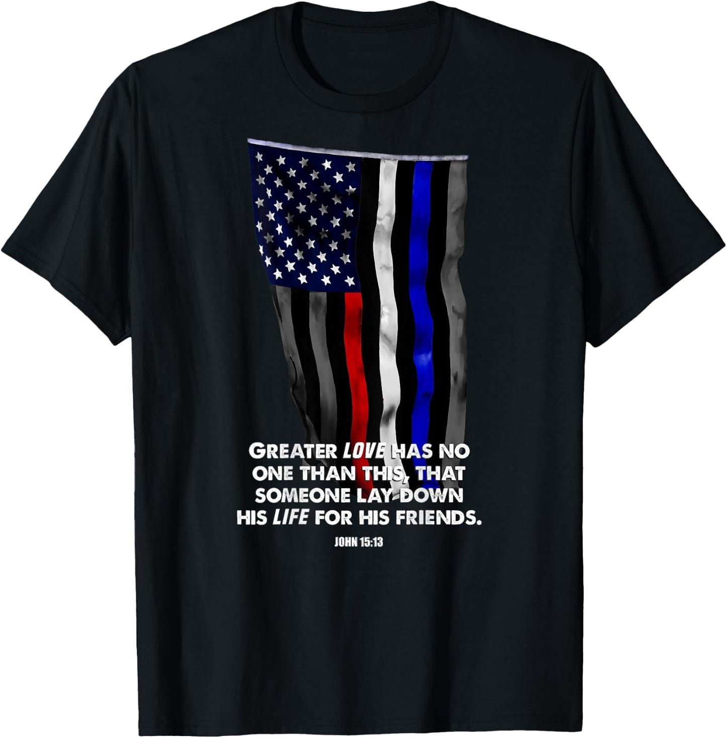 Police Fire EMS First Responder Bible Verse Flag T-Shirt - T-Shirt | Black
