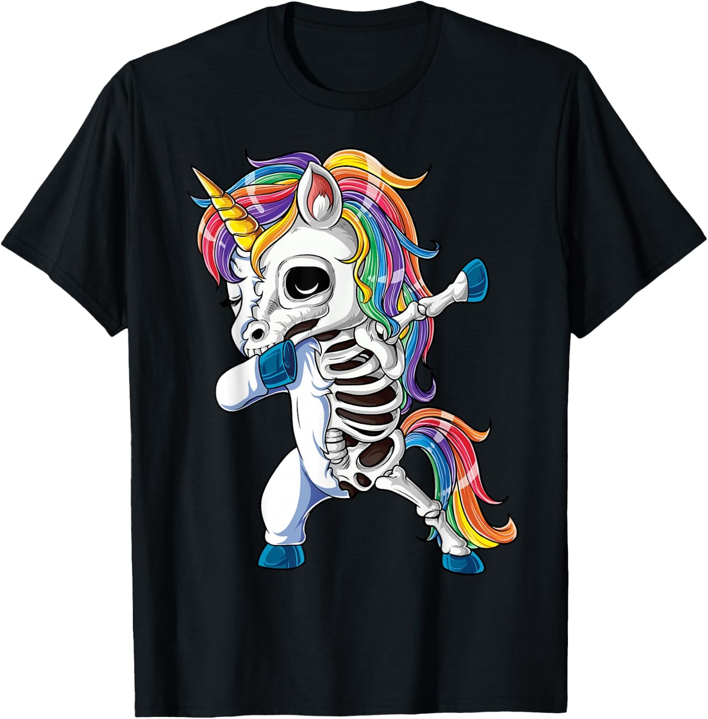 Dabbing Unicorn Skeleton Halloween Girls Boys Women Dab T-Shirt - T-Shirt | Black