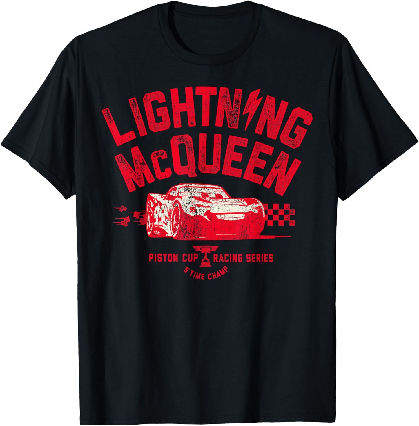 Disney Pixar Cars 3 Lightning McQueen Racing Vintage Badge T-Shirt - T-Shirt | Black