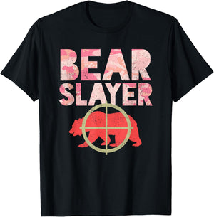 Bear Slayer Pink Camouflage Hunting Humor Shirt T-Shirt - T-Shirt | Black