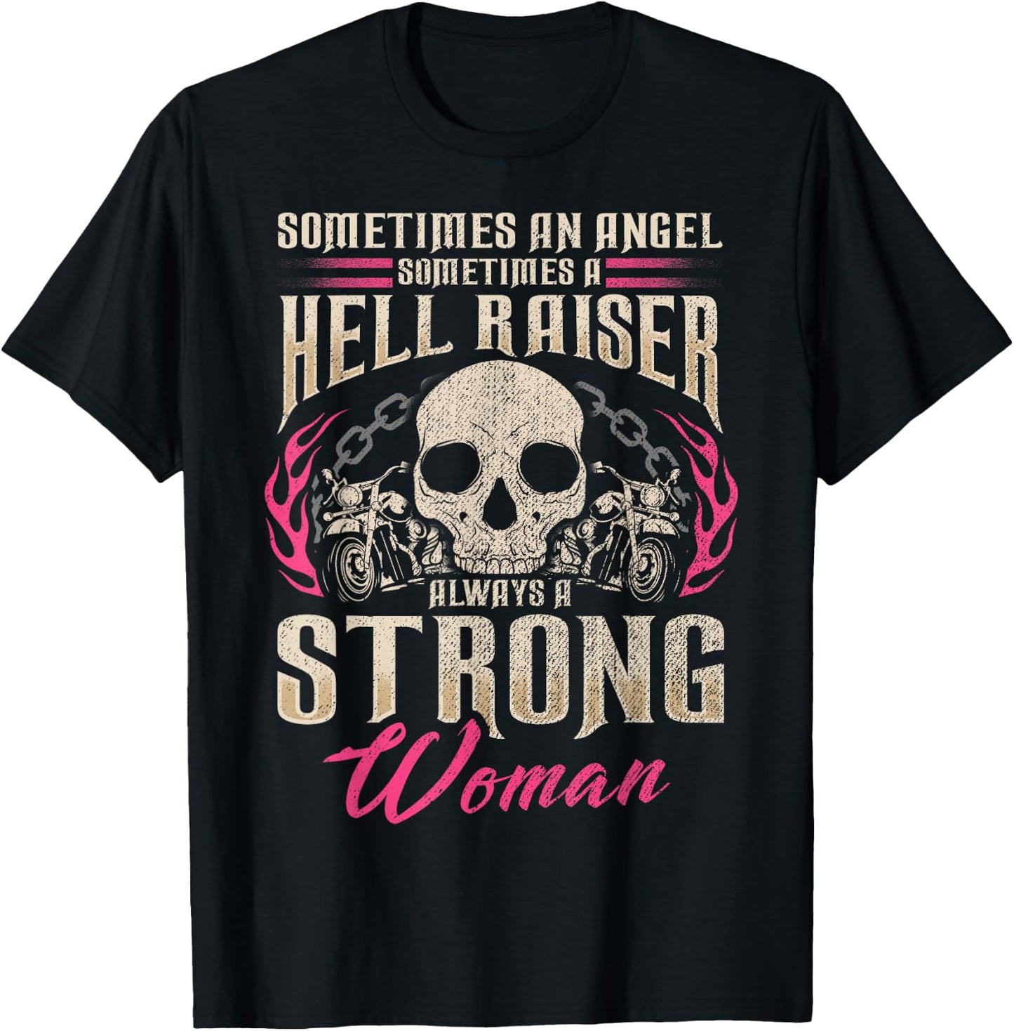 Biker Bitch Gift Motorcycle Angel Bright Raiser Strong Woman T-Shirt - T-Shirt | Black