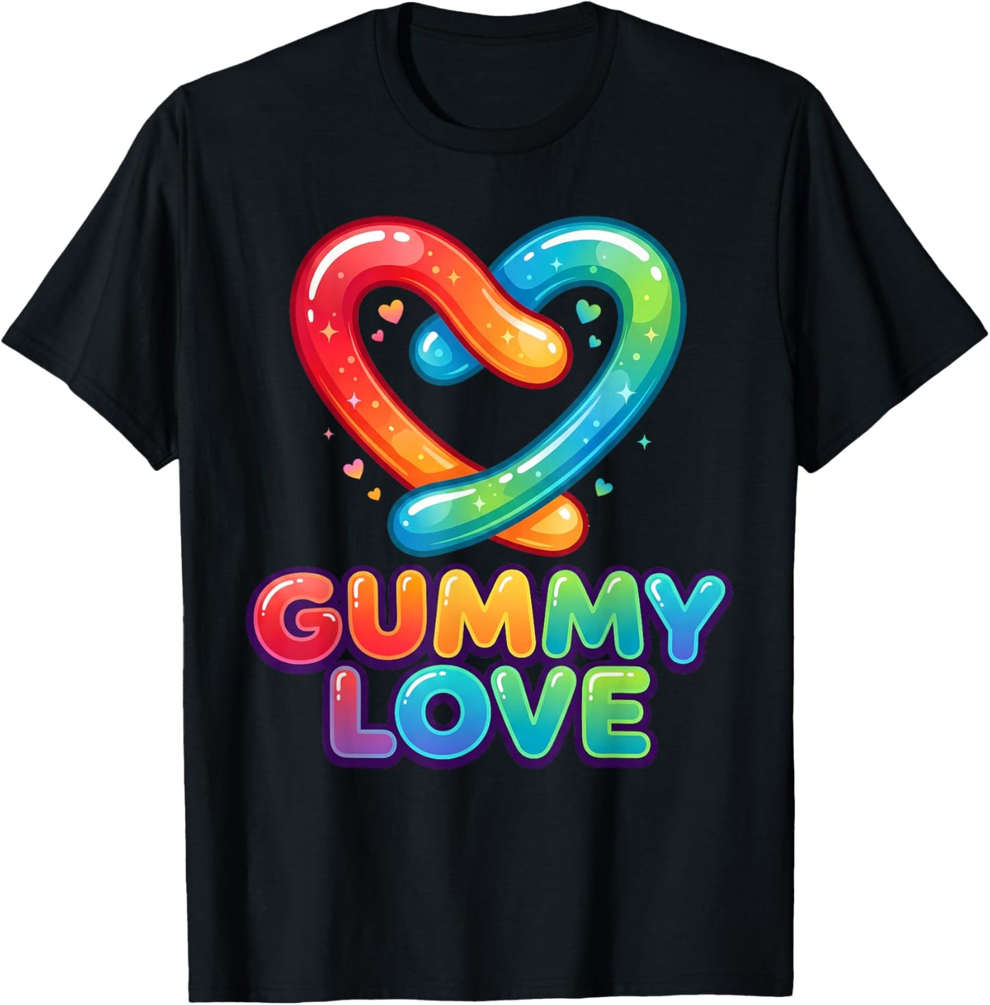 Gummy Love Worms Heart Cute Candy Valentine Graphic T-Shirt - T-Shirt | Black
