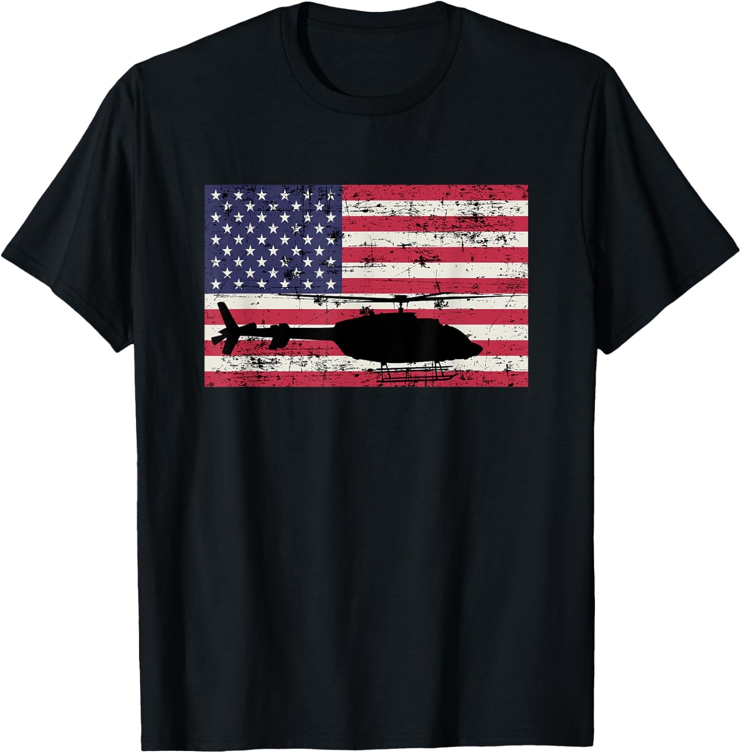 Patriotic Bell 407 helicopter American flag T-Shirt - T-Shirt | Black
