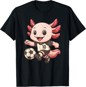 Cute Axolotl Soccer Player Cartoon Mexican Walking Fish T-Shirt - T-Shirt | Black