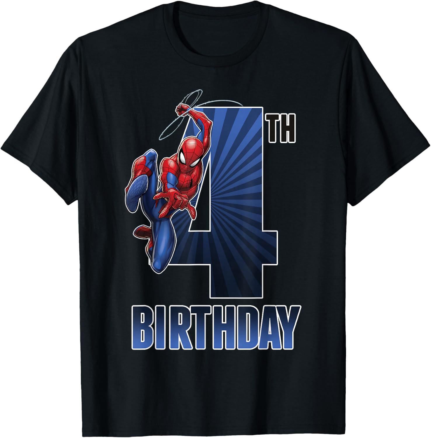 Marvel Spider-Man Swinging 4th Birthday Graphic Small T-Shirt - T-Shirt | Black