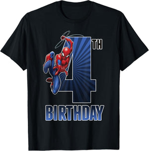 Marvel Spider-Man Swinging 4th Birthday Graphic Small T-Shirt - T-Shirt | Black