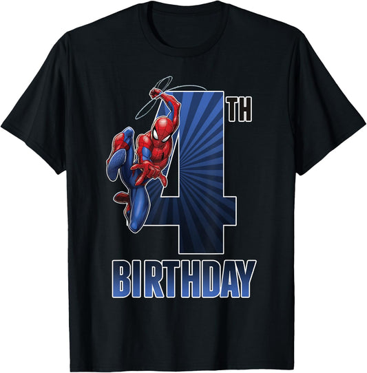 Marvel Spider-Man Swinging 4th Birthday Graphic Small T-Shirt - T-Shirt | Black