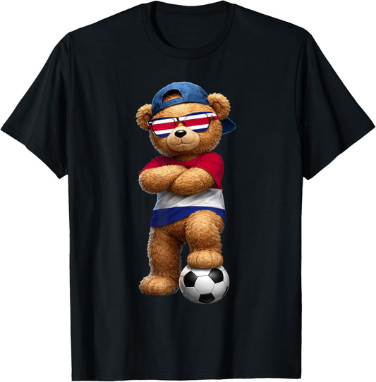 Costa Rican Flag Teddy Player Sports Outfit for Costa Rica T-Shirt - T-Shirt | Black