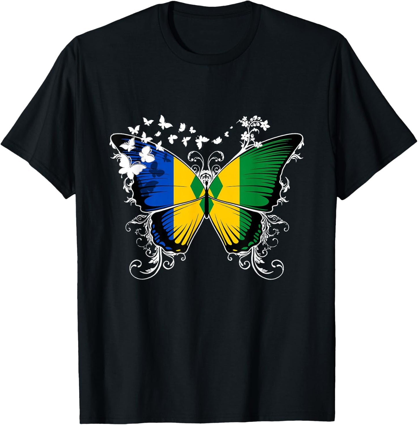 St. Vincent Flag Shirt Butterfly Graphic T Shirt T-Shirt - T-Shirt | Black