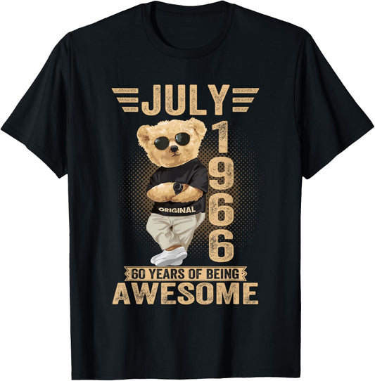 July 60th Birthday Men Women 1966 Awesome Teddy Bear T-Shirt - T-Shirt | Black