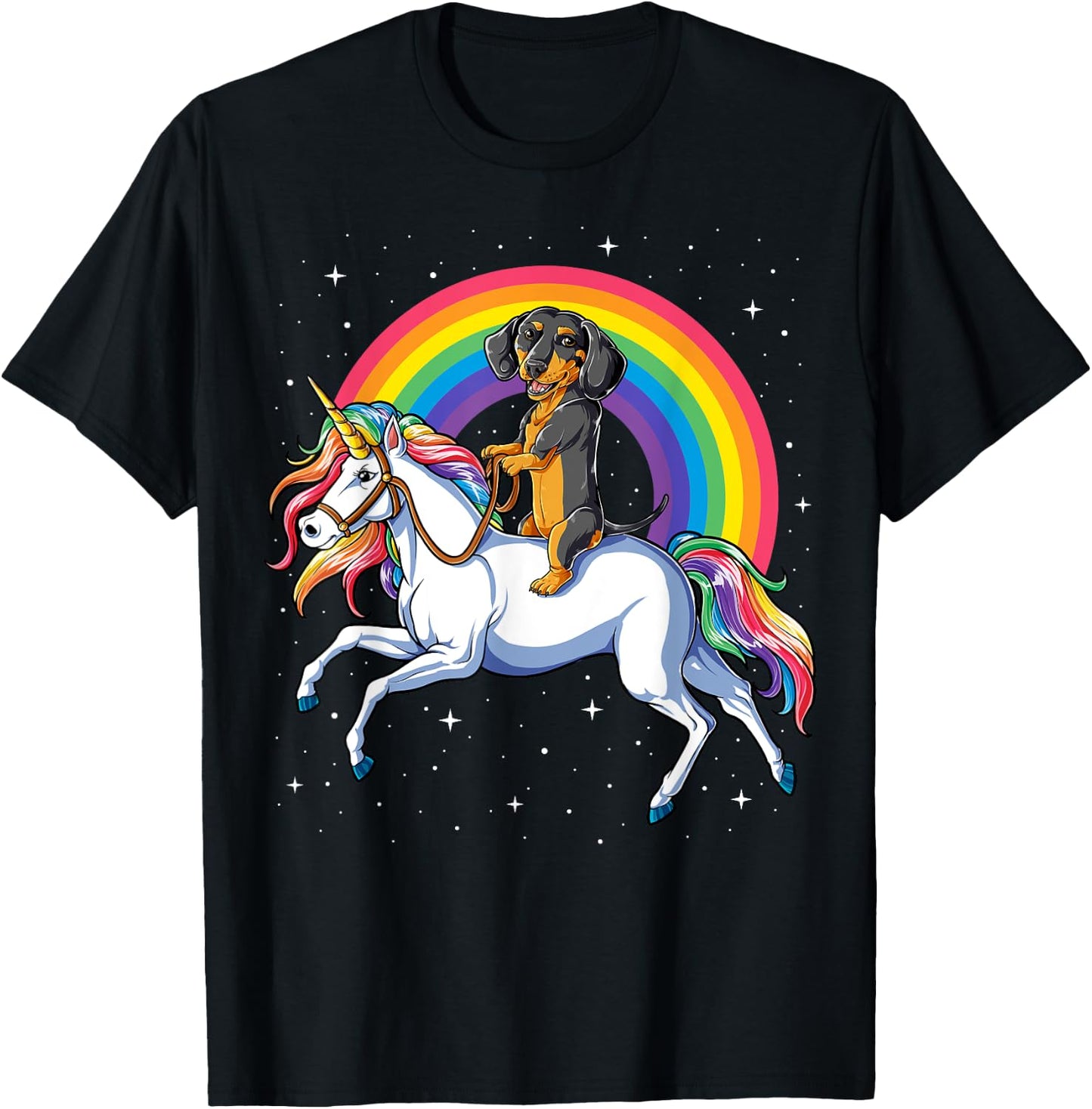 Dachshund Unicorn Girls Space Galaxy Rainbow Dog T-Shirt - T-Shirt | Black