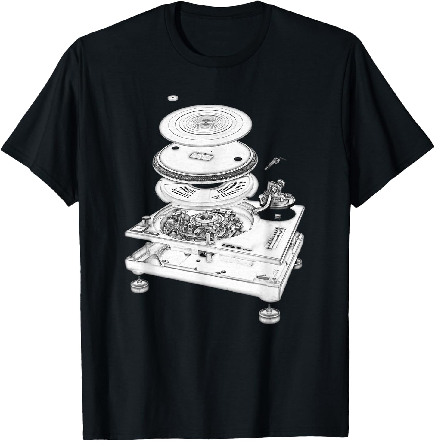 DJ Turntable 1210 MK2 Exploded Blueprint Design Small T-Shirt - T-Shirt | Black