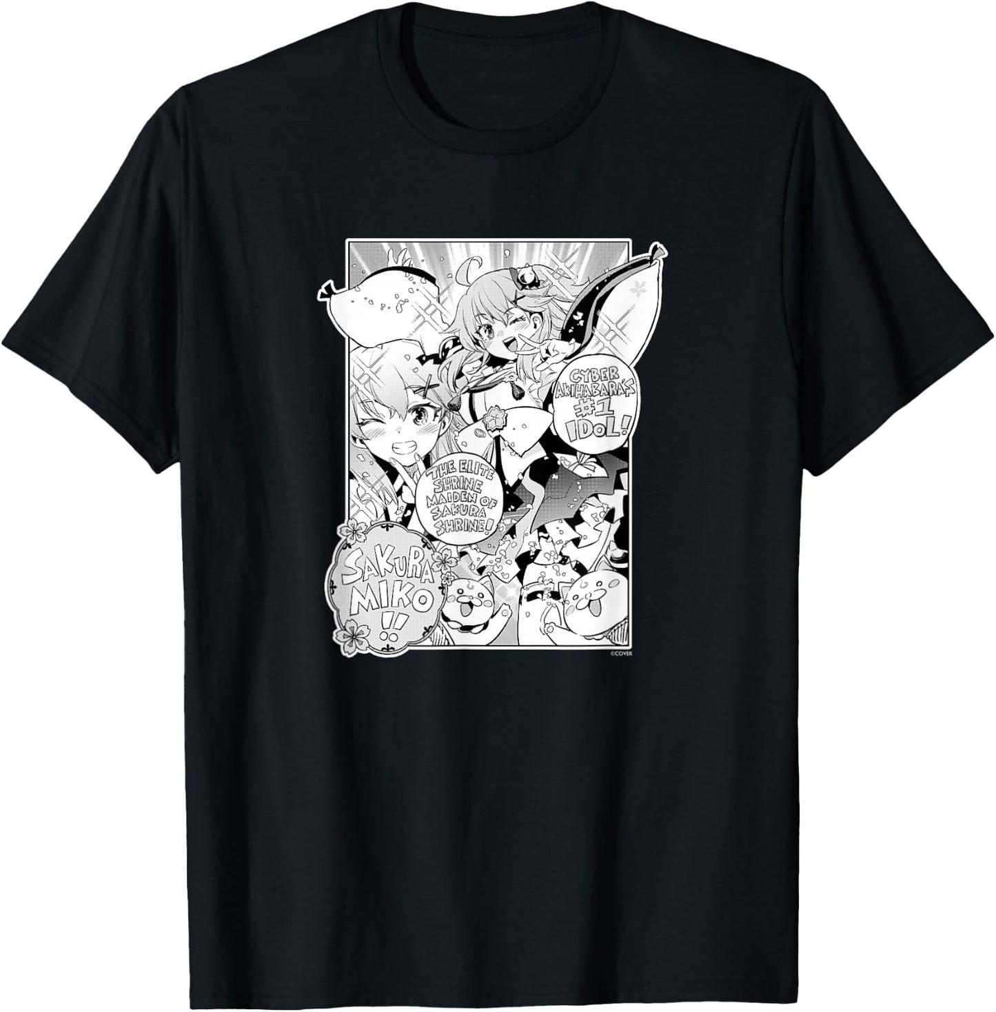 〈Sakura Miko〉Yamato Phantasia Manga Panel (English) T-Shirt - T-Shirt | Black
