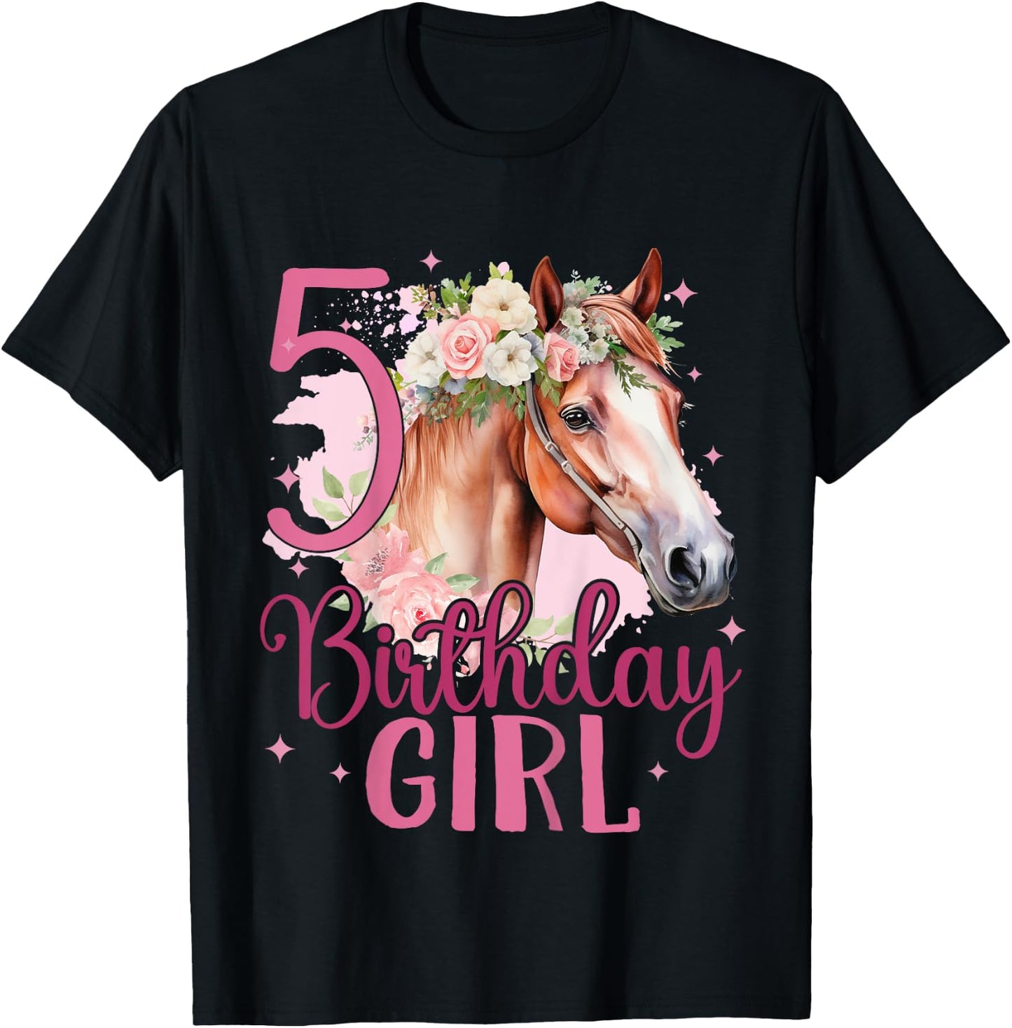 Kids 5th Birthday Horse Girl 5 Years Five Finally 5 Birthday T-Shirt - T-Shirt | Black