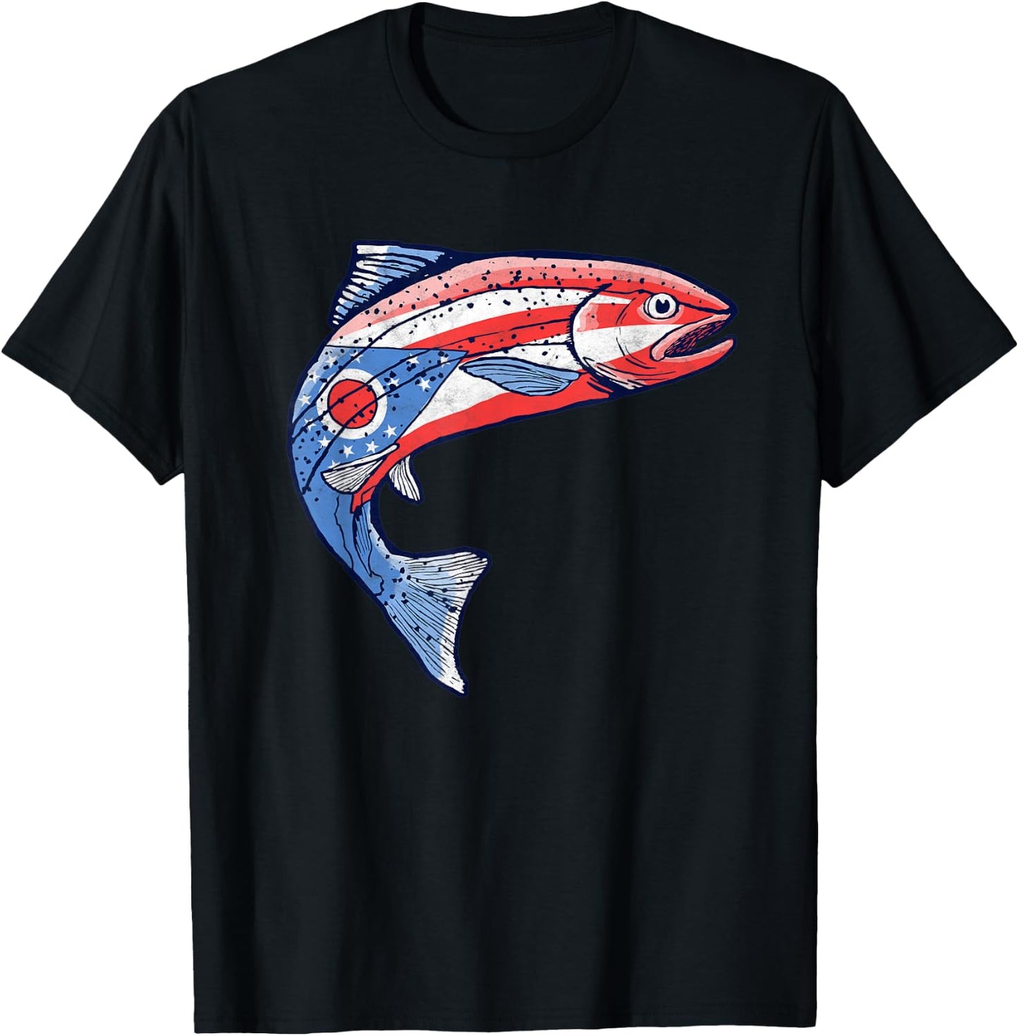Retro Ohio Flag Trout Vintage Fly Fishing Graphic Design T-Shirt - T-Shirt | Black