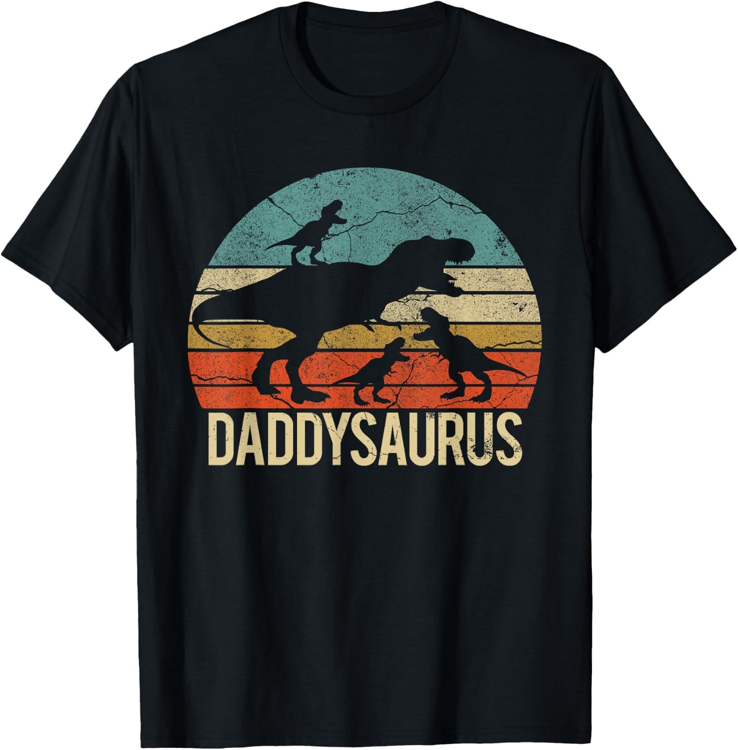 Daddy Dinosaur Daddysaurus 3 three Kids xmas christmas Gift T-Shirt - T-Shirt | Black