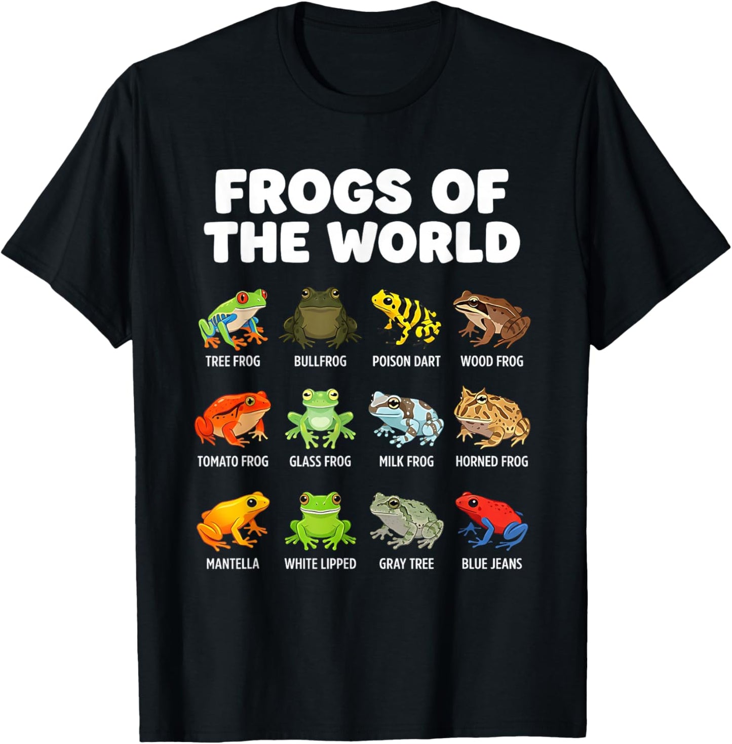 Frogs of The World Funny Frog Infographic Educational Meme T-Shirt - T-Shirt | Black