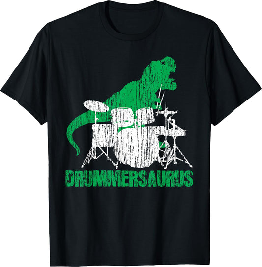 Drummer Shirts Men's Vintage Dinosaur , Black, Small T-Shirt - T-Shirt | Black