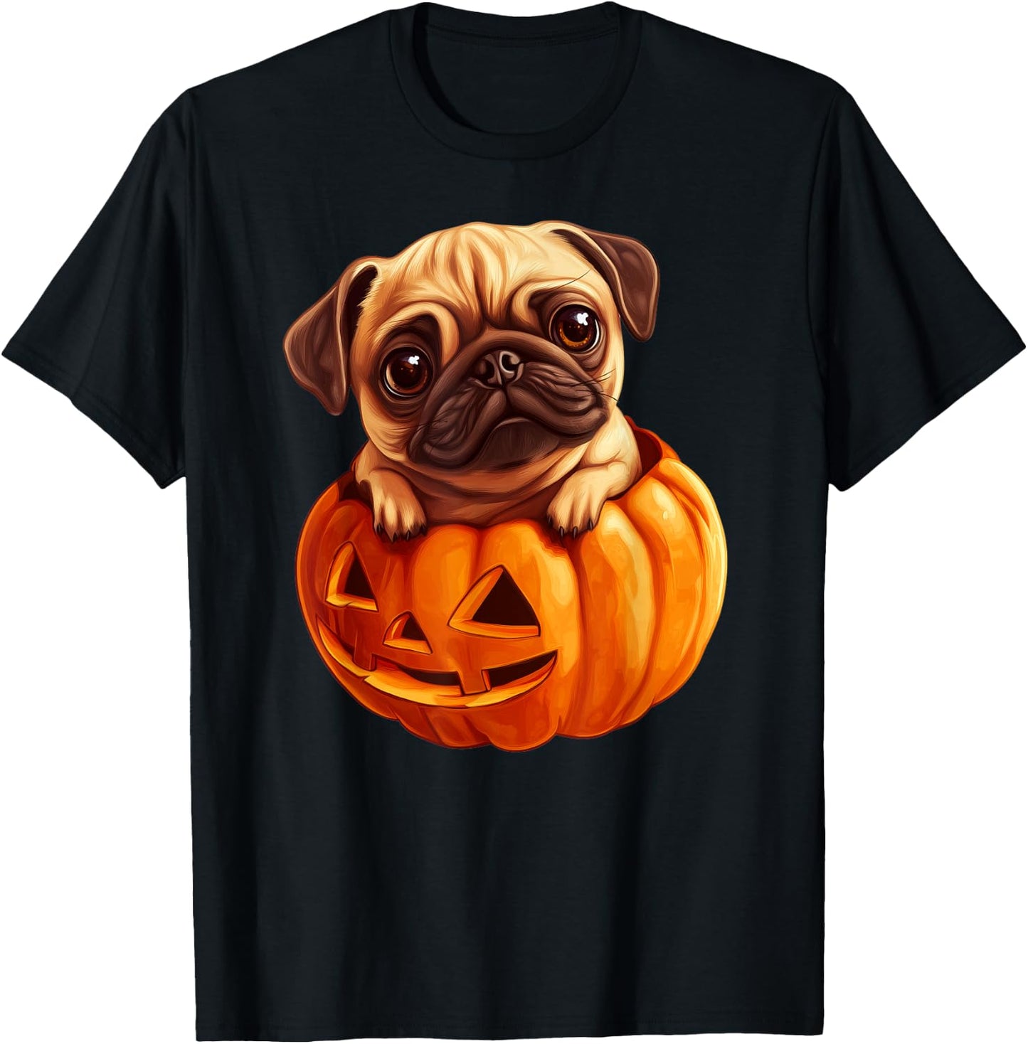 Pug in Pumpkin Halloween Pugkin | Cute Pug Halloween T-Shirt - T-Shirt | Black