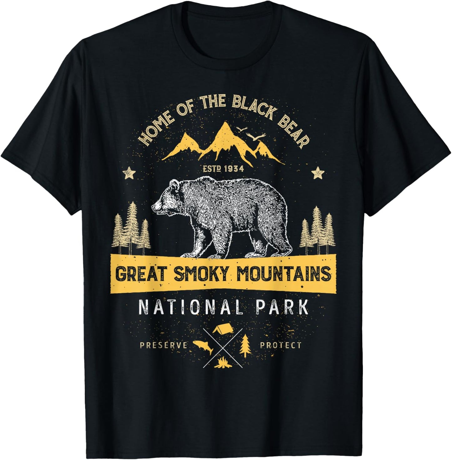 Great Smoky Mountains National Park T Shirt Bear Vintage T-Shirt - T-Shirt | Black