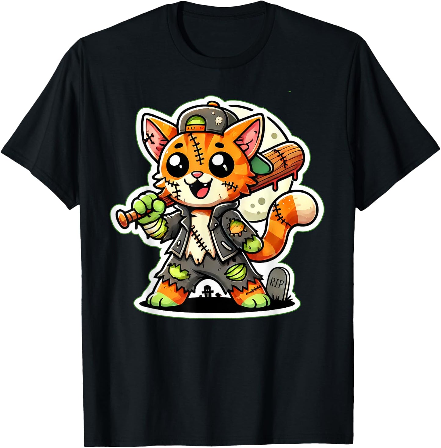 Cute Orange Cat Zombie Baseball Boy Halloween Party Kids T-Shirt - T-Shirt | Black