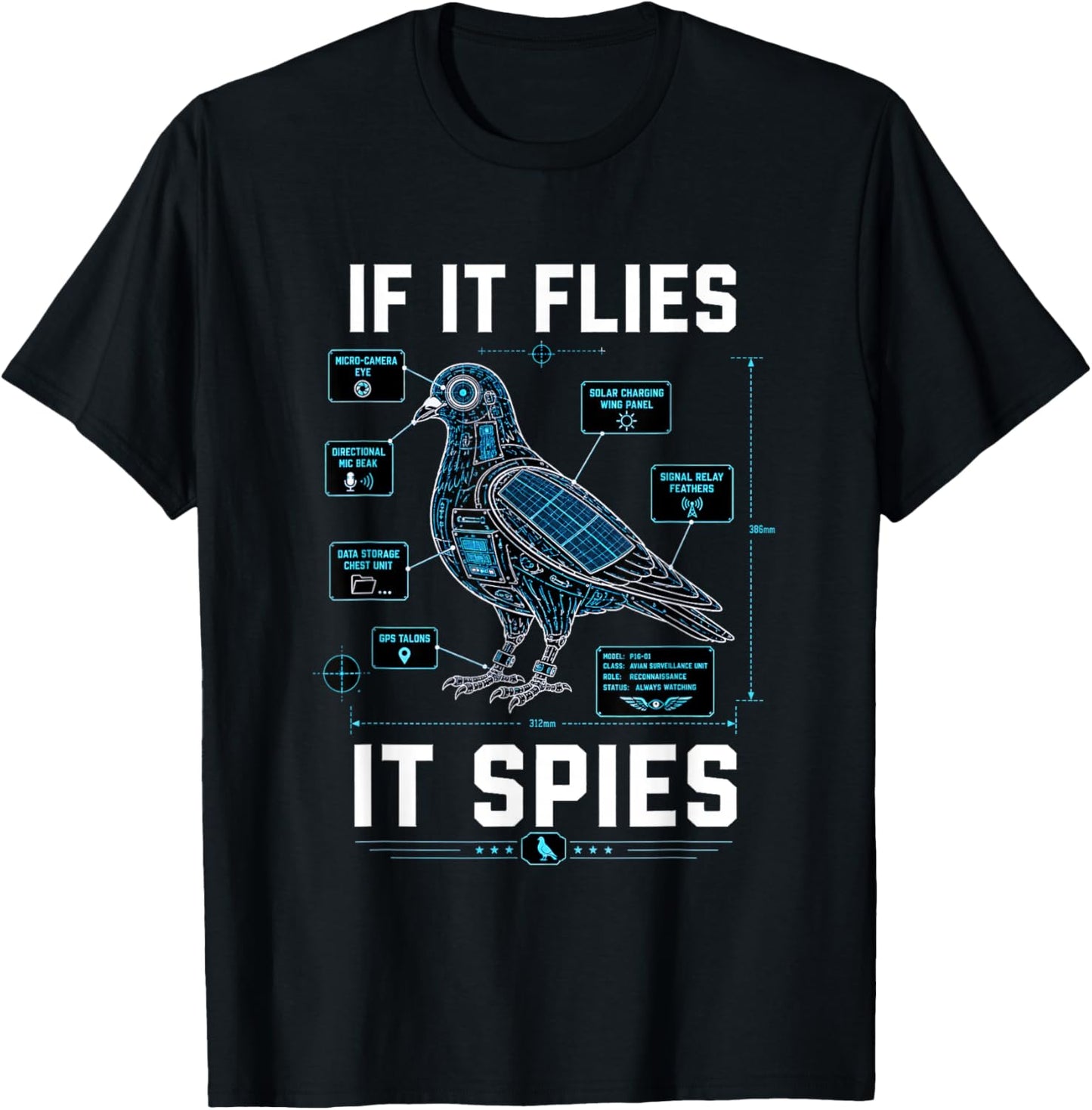 Spy Pigeon Shirt If It Flies It Spies Urban Spy Pigeon T-Shirt - T-Shirt | Black