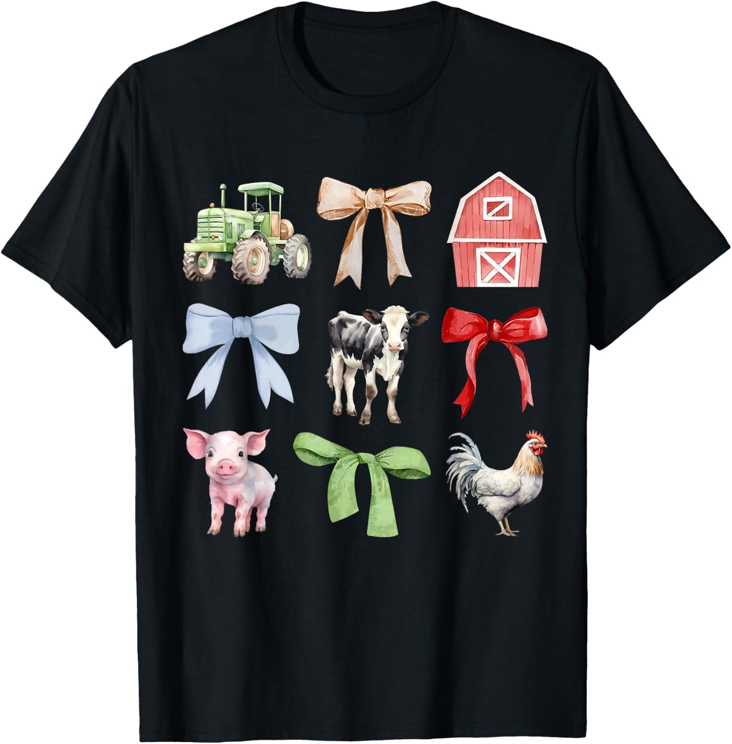 Cute Farm Animals Cow Pig Chicken Coquette Farmer Country T-Shirt - T-Shirt | Black