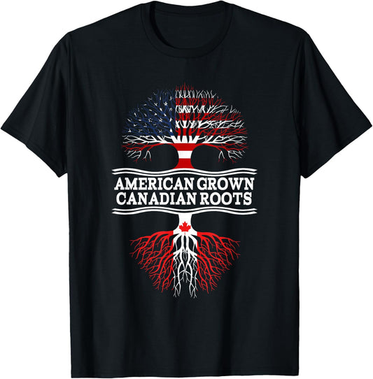 American Grown With Canadian Roots Gift Canada T-Shirt - T-Shirt | Black