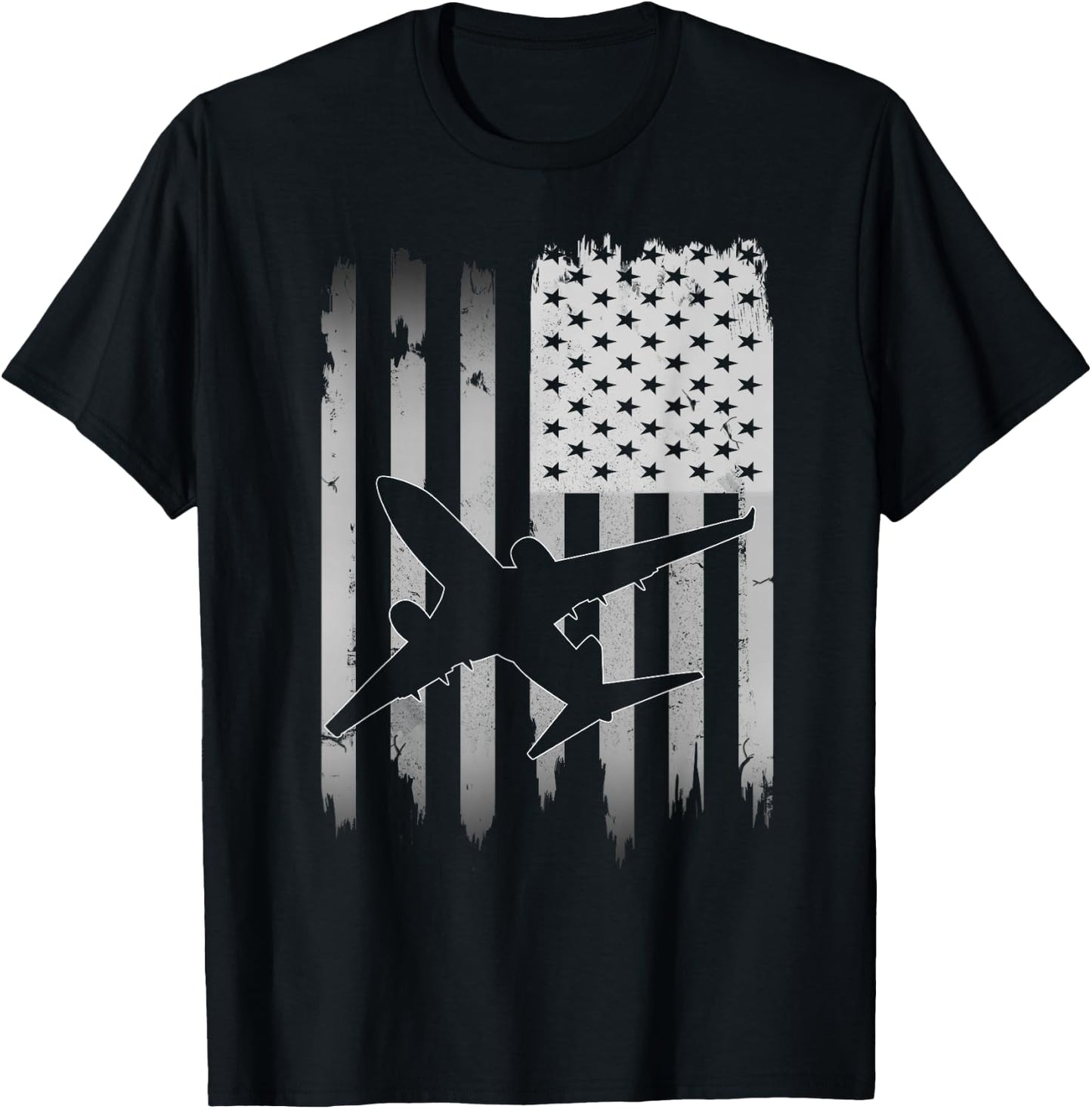 Airplane USA American Flag 4th of July Patriotic Plane Gift T-Shirt - T-Shirt | Black