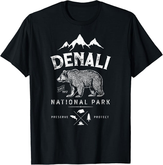Denali National Park and Preserve T Shirt US Alaska Vintage T-Shirt - T-Shirt | Black