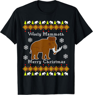 Wooly Mammoth Ugly Christmas T-Shirt - T-Shirt | Black