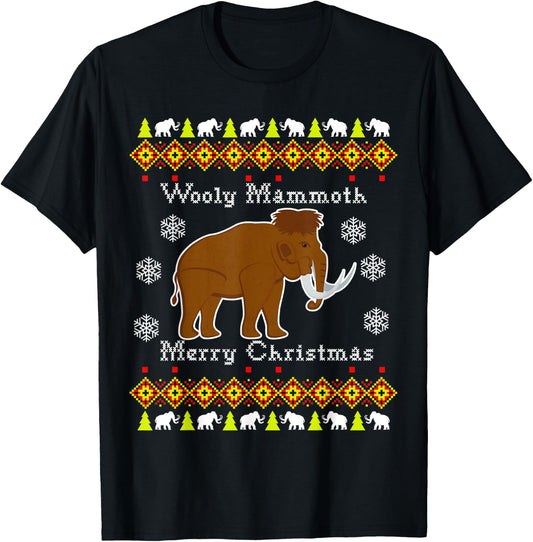 Wooly Mammoth Ugly Christmas T-Shirt - T-Shirt | Black