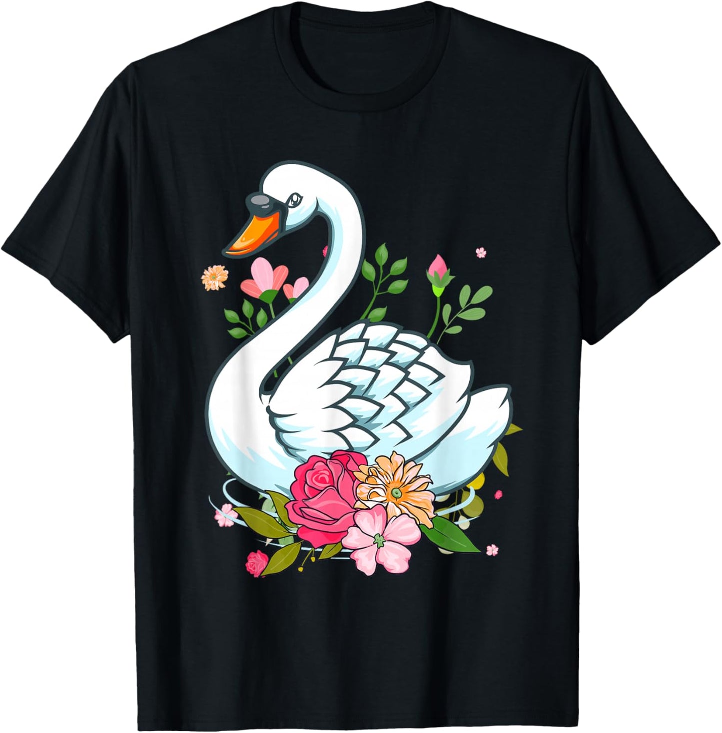 Cute Swan Art Girls Animal Waterfowl Swan Lover T-Shirt - T-Shirt | Black