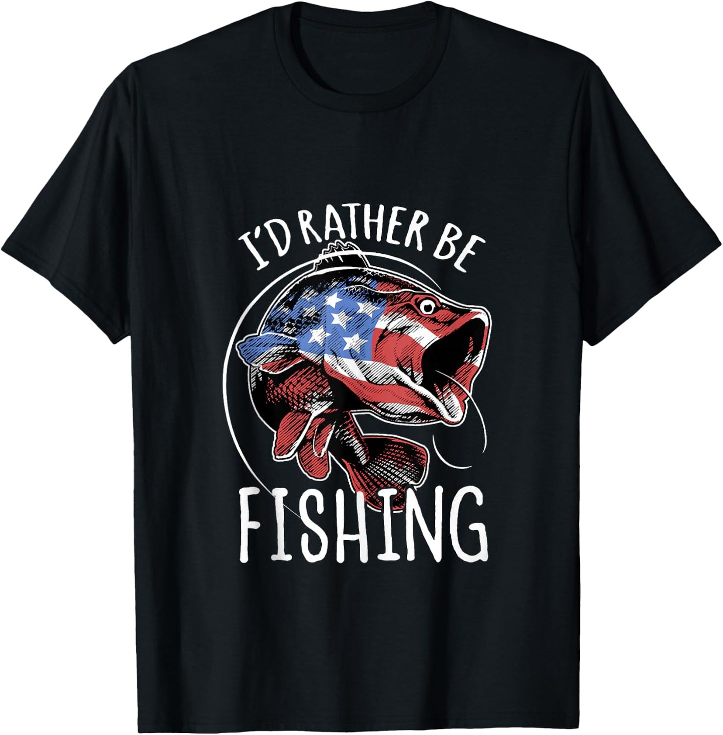 Fishing America USA 4th of July | I'd Rather Be Fishing T-Shirt - T-Shirt | Black